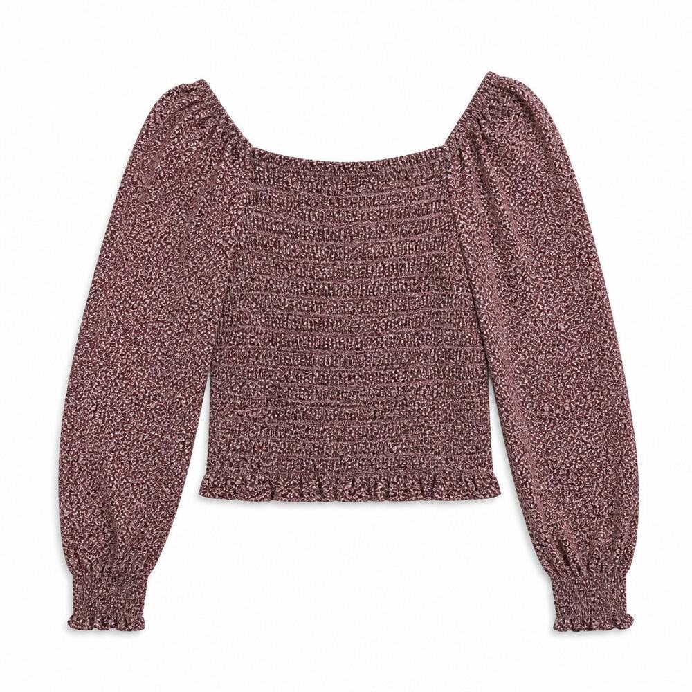Madewell Smocked Peasant Blouse Burgundy Boho Romantic Cottagecore L - Picture 2 of 8